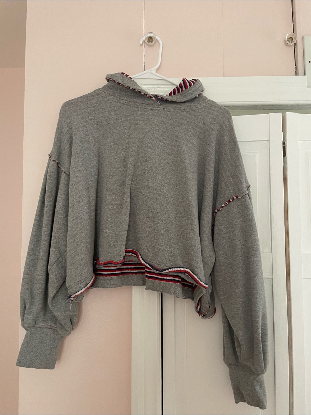 Free People Cropped Gray Women's Hoodie Sweatshirt with Contrast Trim